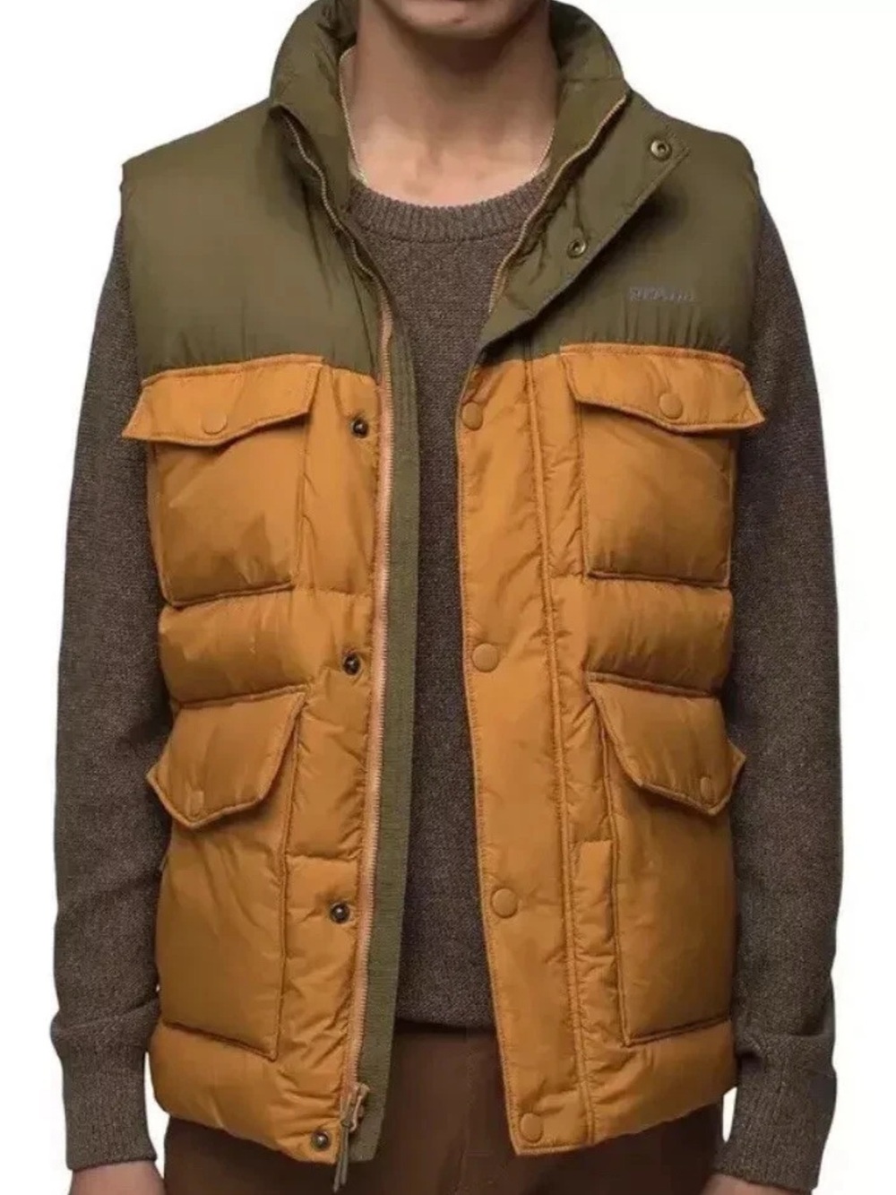 NWT PRANA TIMBER TRAIL VEST Men's Puffer Vest in Mustard and Olive insulated